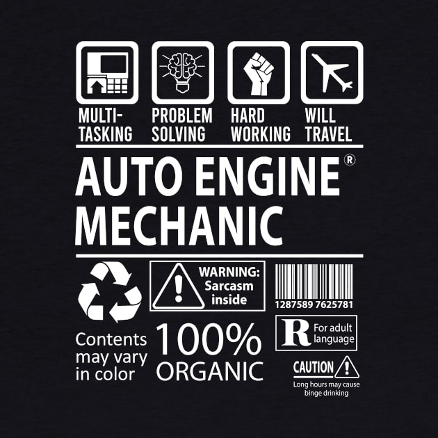 Auto Engine Mechanic T Shirt - MultiTasking Certified Job Gift Item Tee by Aquastal